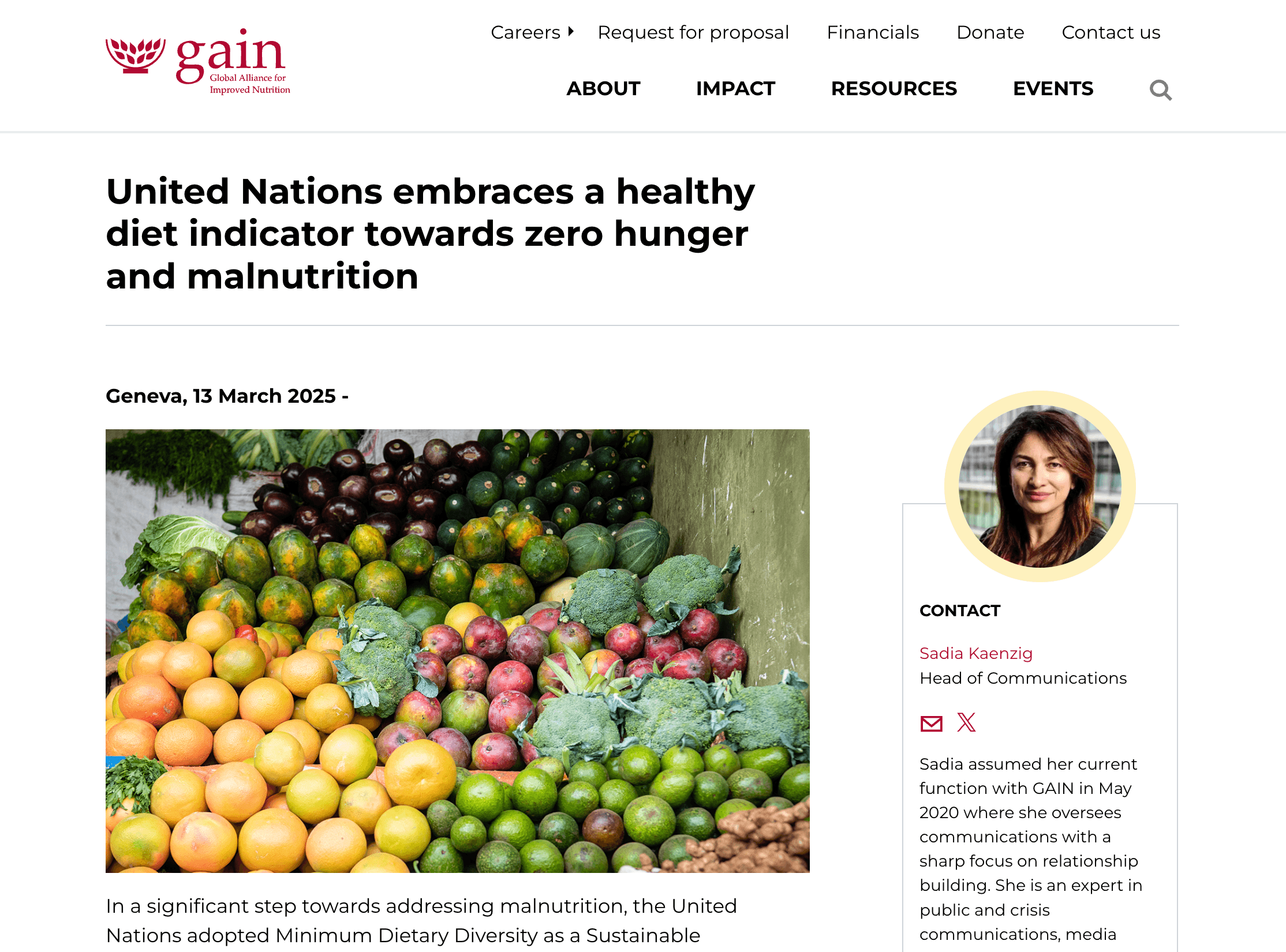 United Nations embraces a healthy diet indicator towards zero hunger and malnutrition