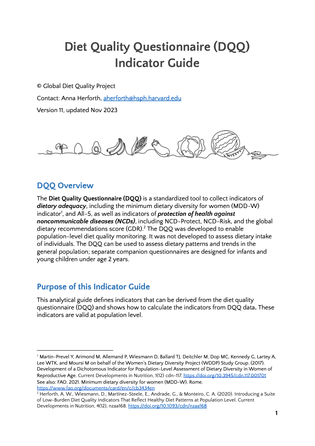 Diet Quality Questionnaire Indicator Guide Thumbnail
